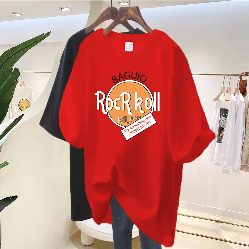 Wholesale custom 100 cotton micro-label printed summer short sleeve T-shirt women 2024 new round neck loose top