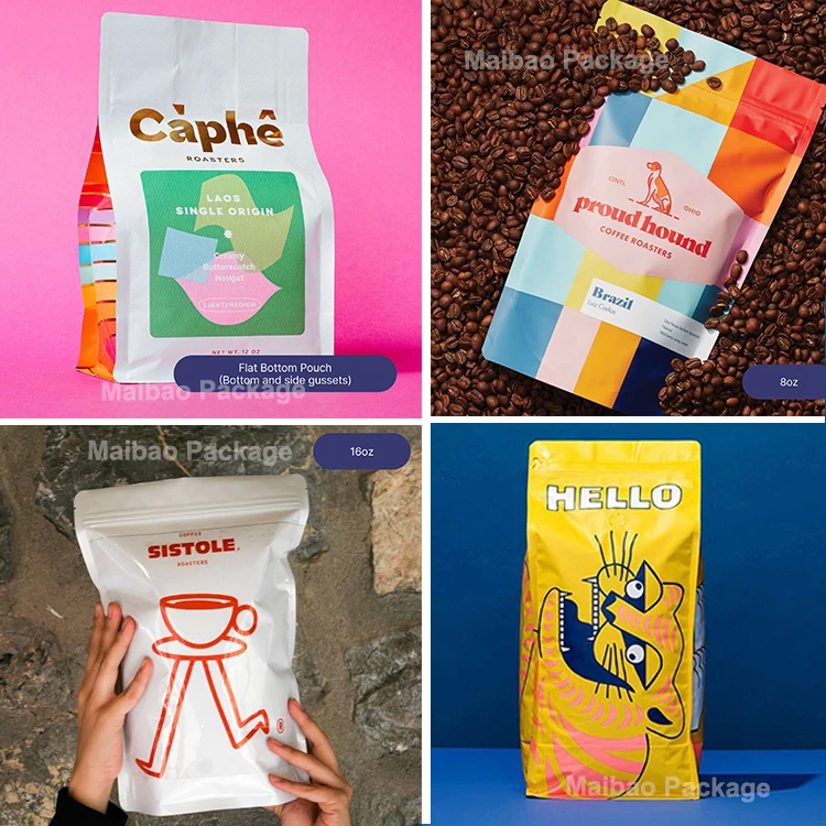 Custom Printed 12 oz 500g 1kg Coffee Tea Bag Biodegradable Coffee Packaging Bag Aluminium Foil Flat Bottom Coffee Bag With Valve