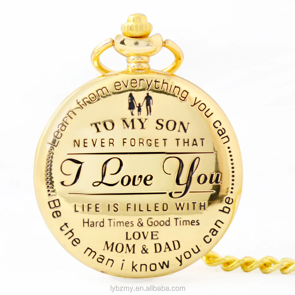 Forever Gold  Gift parents Gift Boys Epoxy Fob Chain Birthday Graduation to my son pocket watch