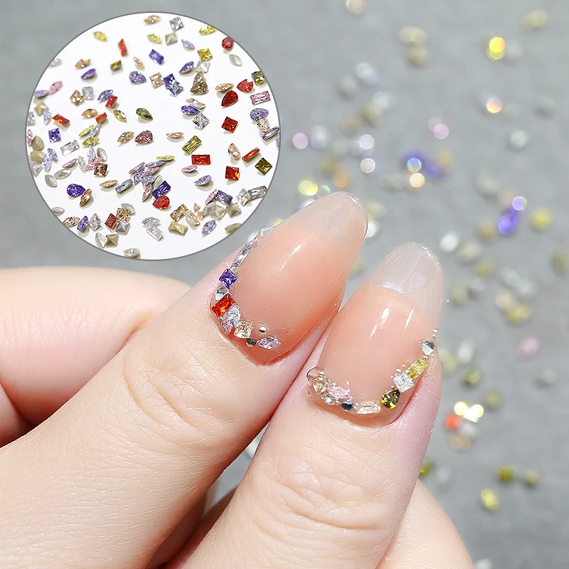 50pcs Shining Mini Nail Zircon Jewelry Colorful Mixed Horse Eye Sharp Bottomed Diamond Nail Ar Charms
