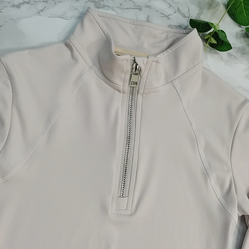 Custom Logo Children Collar Zipper Breathable Woman Equine Baselayer Nylon Spandex Quick Dry Horse Riding Shirt Equestrian Top