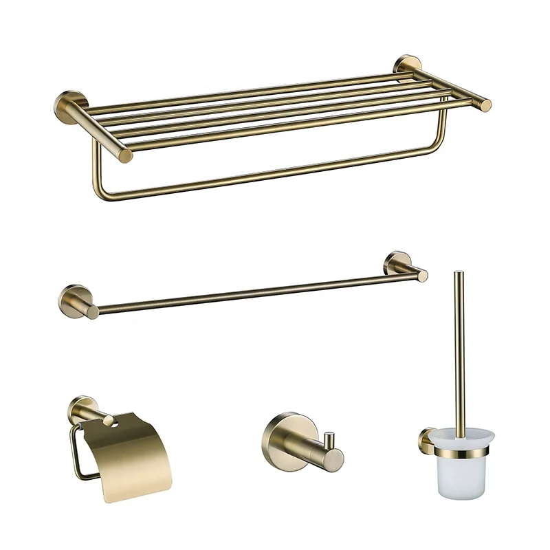 Brushed Gold Bathroom Hardware Set Robe Hook Towel Rail Rack Bar Shelf Paper Holder Wall Mount Towel Bar Bathroom Accessories