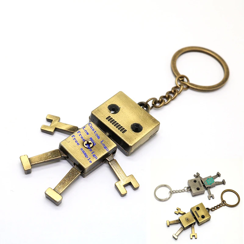 Custom Character Retro Metal movable Robot Key Creative Pendant Chain Custom  Cartoon Logo 3D Keyring Made Robot KeyChain