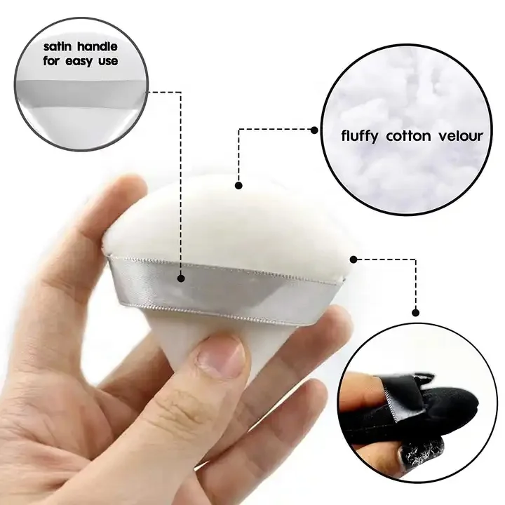 Soft Tick Triangle Powder Puff Private Label Pure Cotton Makeup Sponge Puff Face Loose Mineral Puff Cosmetic