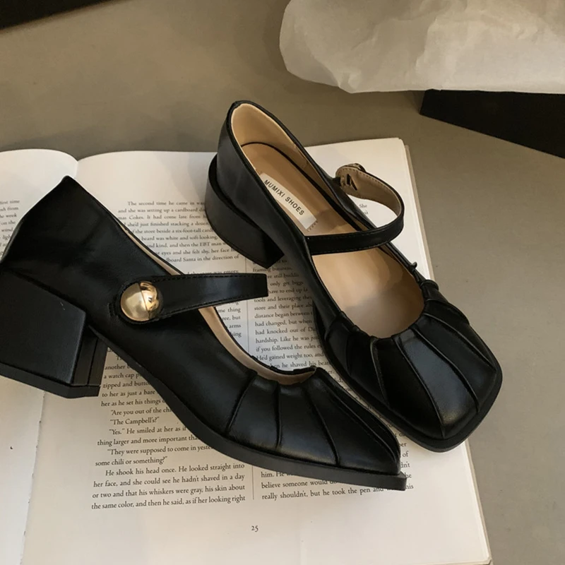 Kemayanni New Arrival Square Toe Slip-on Women  french one button heels Mary Jane Flat Shoes
