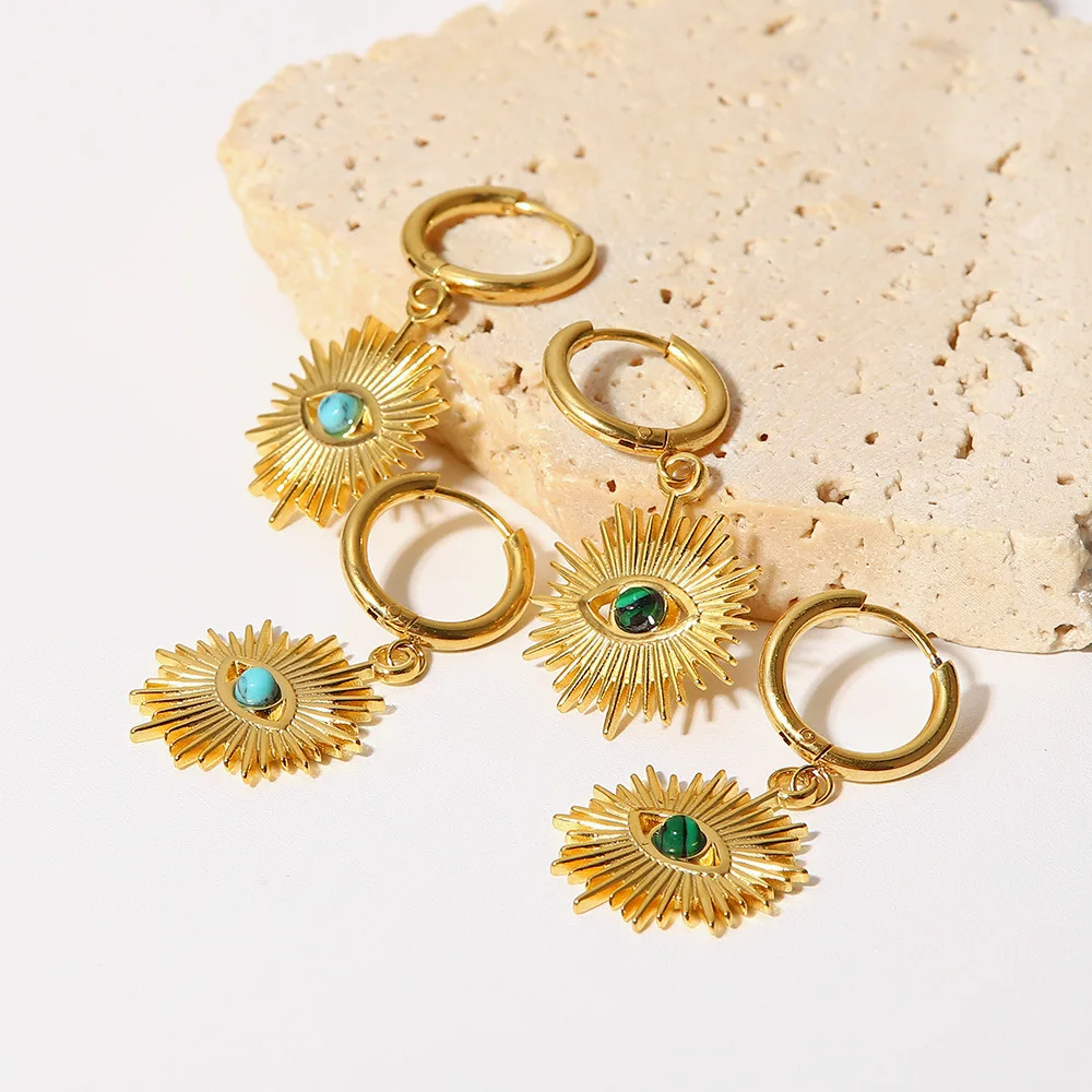 Personalized Eye Earrings Egyptian Style Earrings Green Zirconia Gold Color Stainless Steel Earrings