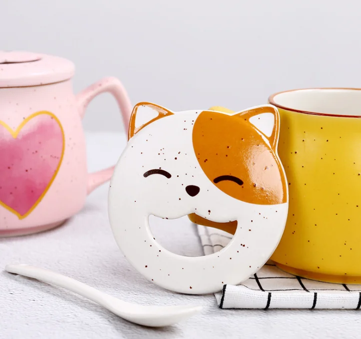 Promotion cute animal creative mug 3d ceramic mug with lid and spoon