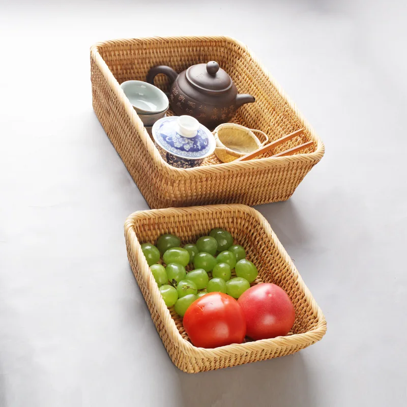 Vietnam Rattan Fruit Basket Home Fruit Plate Living Room Snacks Candy Basket Refreshment Box Coffee Table Storage Basket