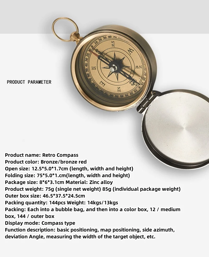 Engravable Handmade Nautical Directional Magnetic Brass Compass for Navigation/Pocket Compass for Camping HikingTouring