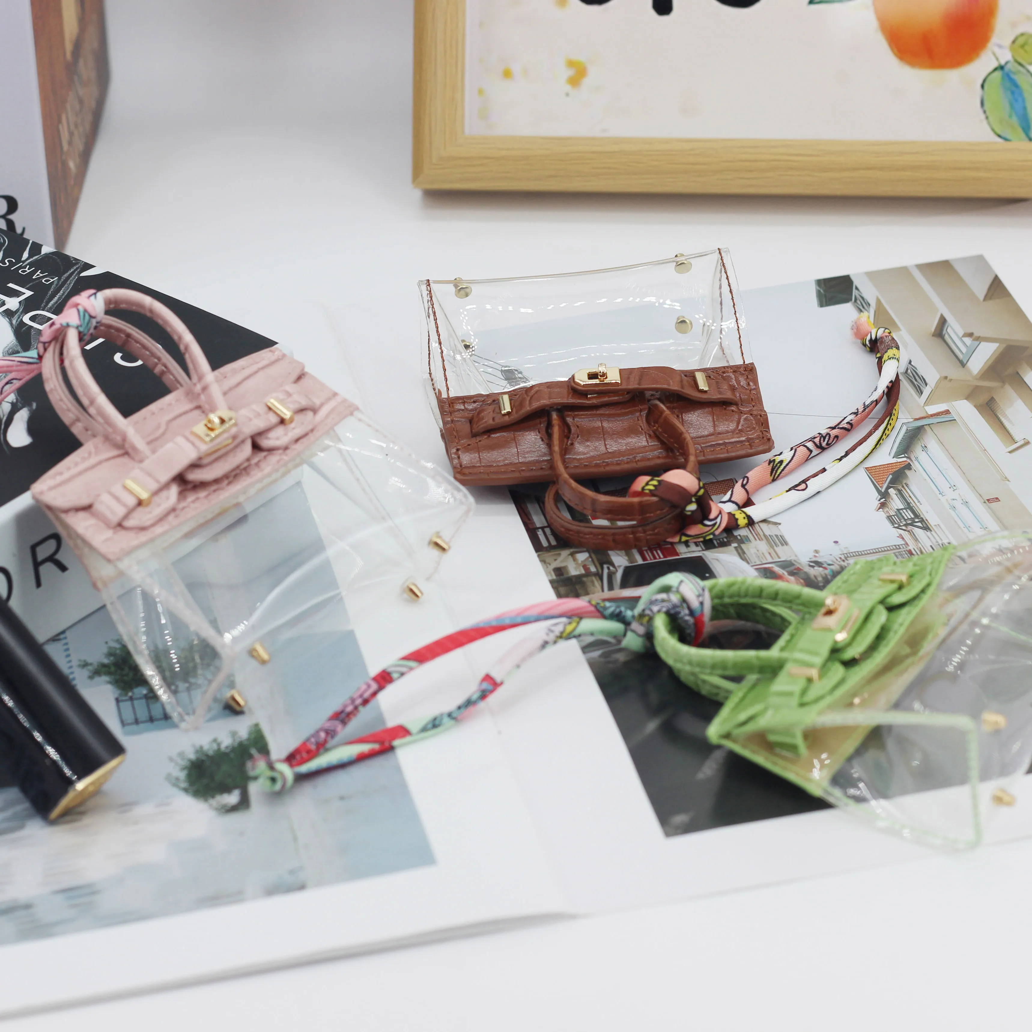Transparent  Ladies Small Bag PU Leather Coin Holder Earphone Case for Airpods Car Key Chain for Car Using