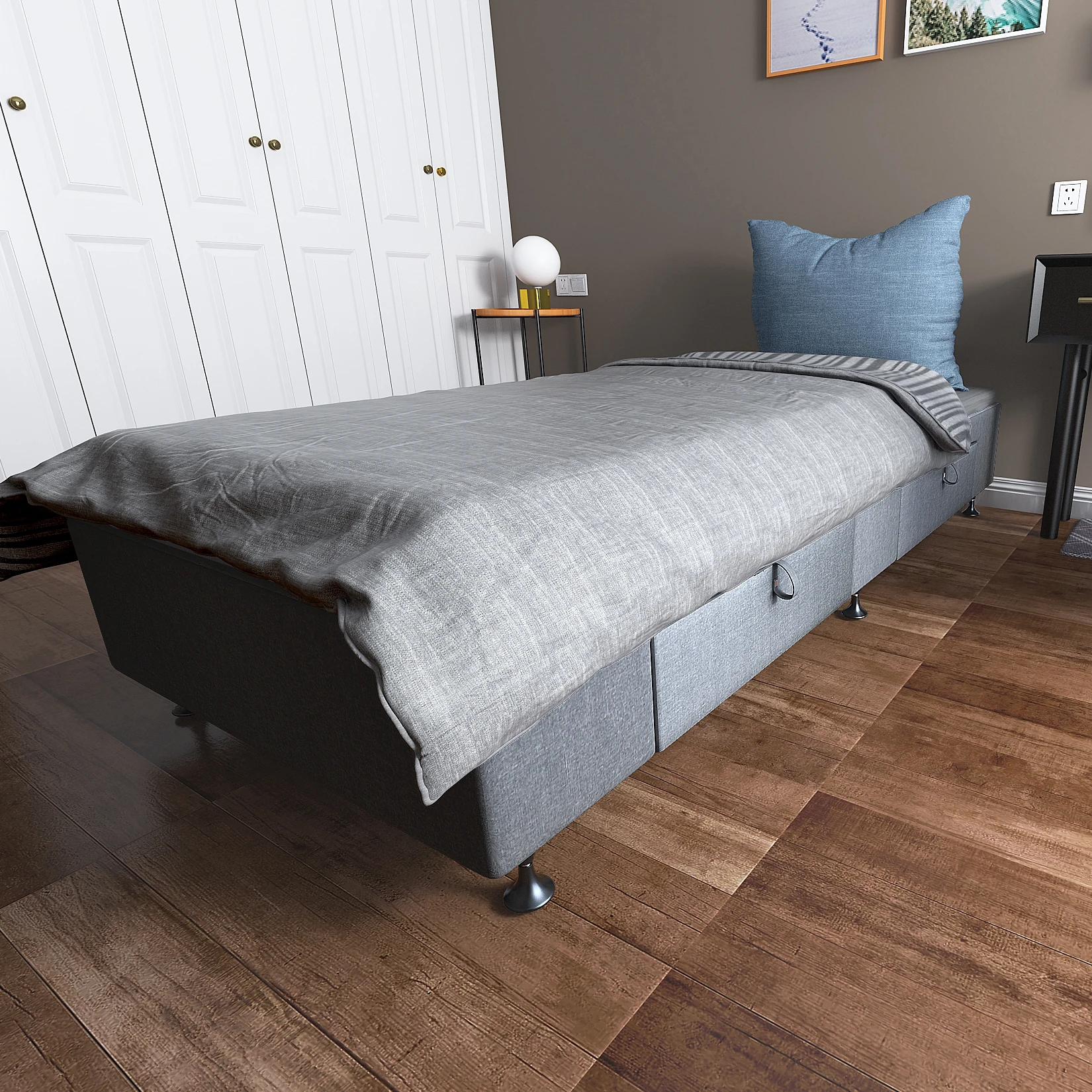 2 Person Comfortable Modern Wood Simple Double Luxury Soft Bed With Storage Drawers