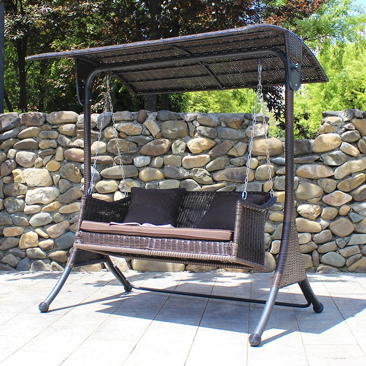 Outdoor Furniture Courtyard Beach Garden columpio Metal Frame Pe Rattan Two 3 Person Seater Hanging Swing Chair