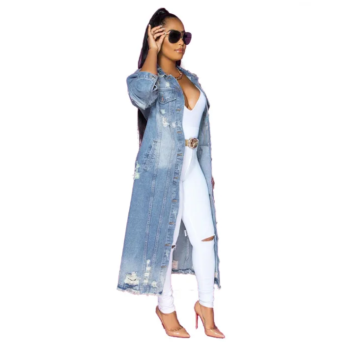 Custom logo 2021 fall fashion women long sleeve ripped ladies jean jacket