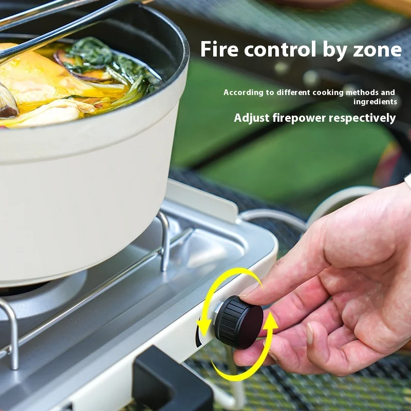 Portable Outdoor Cassette Stove Metallic Field Cooker with Hot Pot Gas Stove for Camping Manual Application Butane Fuel