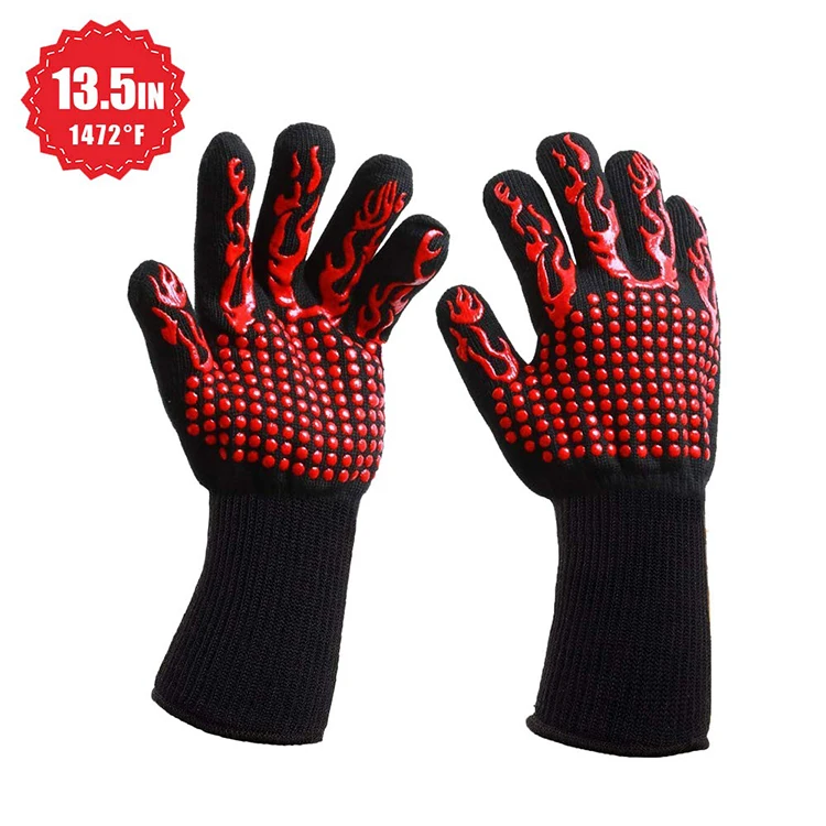 BBQ Gloves Oven Gloves1472  Fahrenheit Extreme Heat Resistant, Food Grade Kitchen Grill Gloves, Silicone Non-Slip Cooking Gloves
