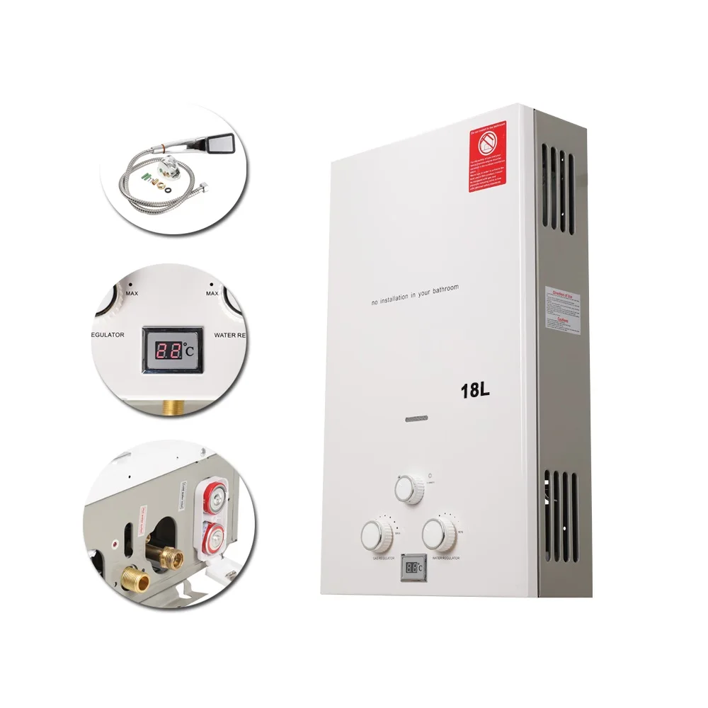 USA Europe Dropshipping 18L stainless steel LPG portable instant high energy efficient smart tankless gas geyser water heater