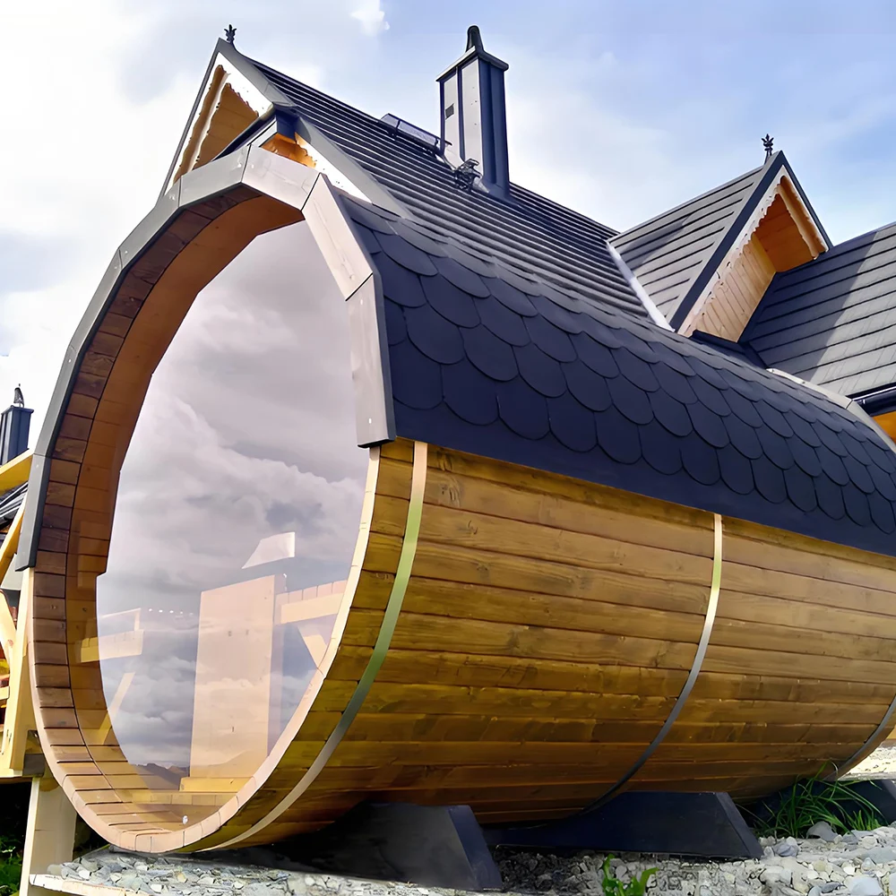 High-Performance Redwood Barrel Sauna 5-Person Capacity, Electric Furnace & Glass Door, Wholesale Price