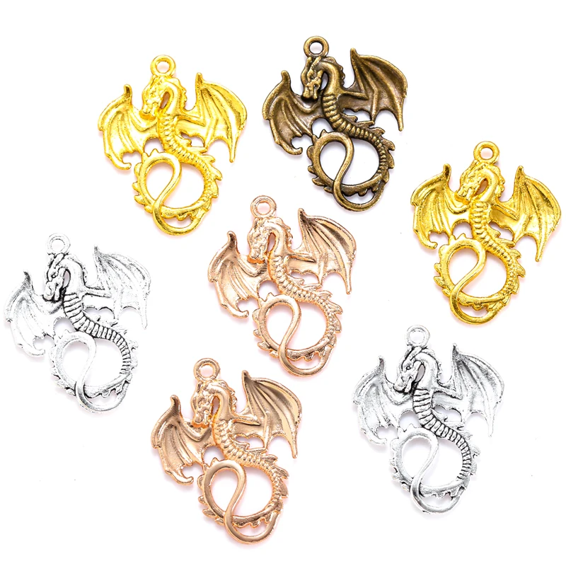Antique Sliver Bronze Gold Color Alloy Dragon Charm Fit Bracelets Necklace DIY Jewelry Findings 35*27mm D802