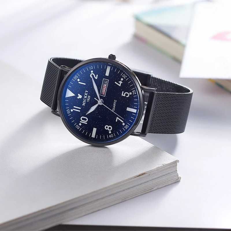 Fashion Men Stainless Steel Mesh Band Wrist Watches New Trendy Luminous Quartz Watches Starry Sky Student Sport Watch