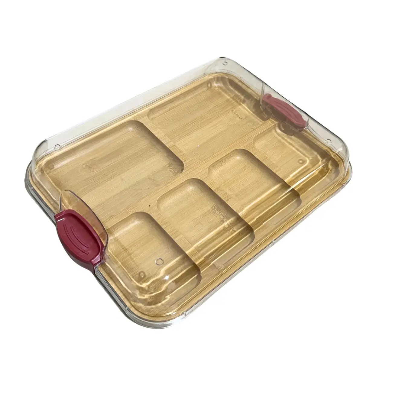 Bamboo Wood Cheese Boards with Clear Lid,Cheese Plate Divided Snack Serving Board Tray with Clear Plastic Locking Lid