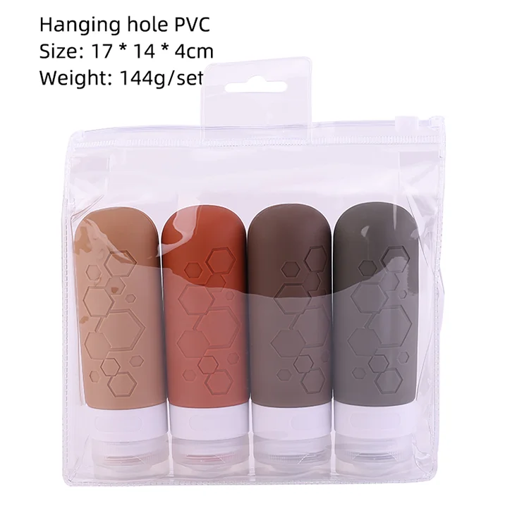 ZhongDing New 90ml 3oz Zipper PVC bag Travel Kit Bottles Silicone Travel Bottle Toiletries Travel Shampoo Bottle Set