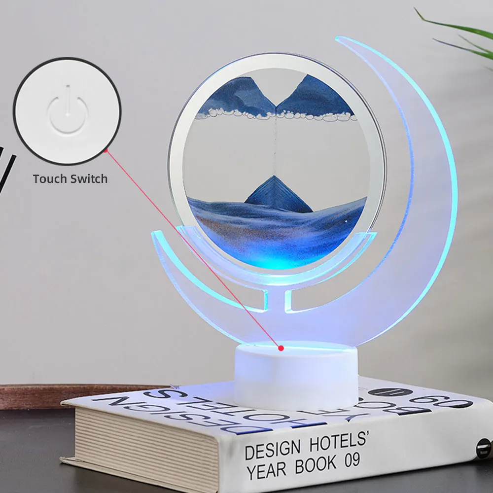 USB Colorful Advanced Decorative Glass Quicksand Art Desk Lamp for Home Office Desktop Acrylic 3D Moving Sand Painting Lamp