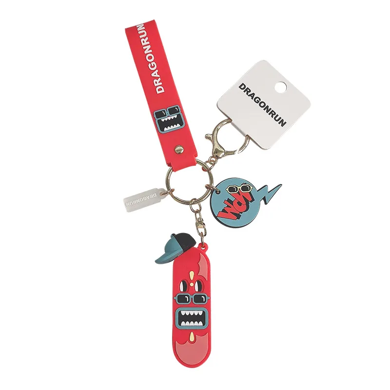 
Trendy PVC Skateboard Cartoon Keychain Pendant Men and Women Fashion Metal Custom Keychain 