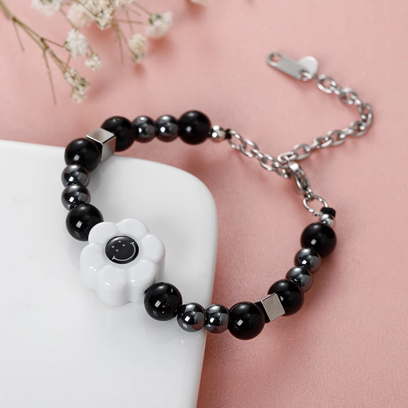 Stainless Beads Music Pendant Pearl Smile Necklace Hiphop Fashion Necklace SS002