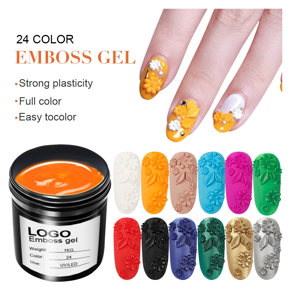 New Arrivals Free Samples 24 colors Nail Art Emboss Gel Polish Wholesale Private Label 3d Art Emboss Nail Gel