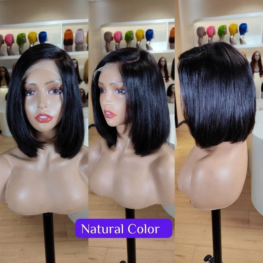 Raw Vietnamese Hair Pre Cut Lace Glueless Short Bob Wig,Natural C Part HD Lace Frontal Wig Human Hair Bob Wigs For Black Women