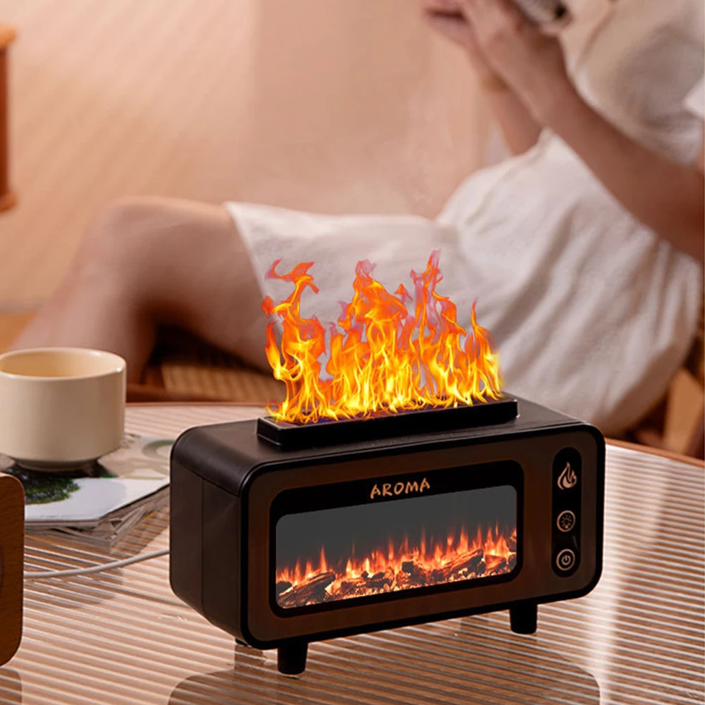 Simulated Fireplace 200ml Flame Aromatherapy Humidifier for Home Ultrasonic Aromatherapy Essential Oil Flame Lamp Humidifier