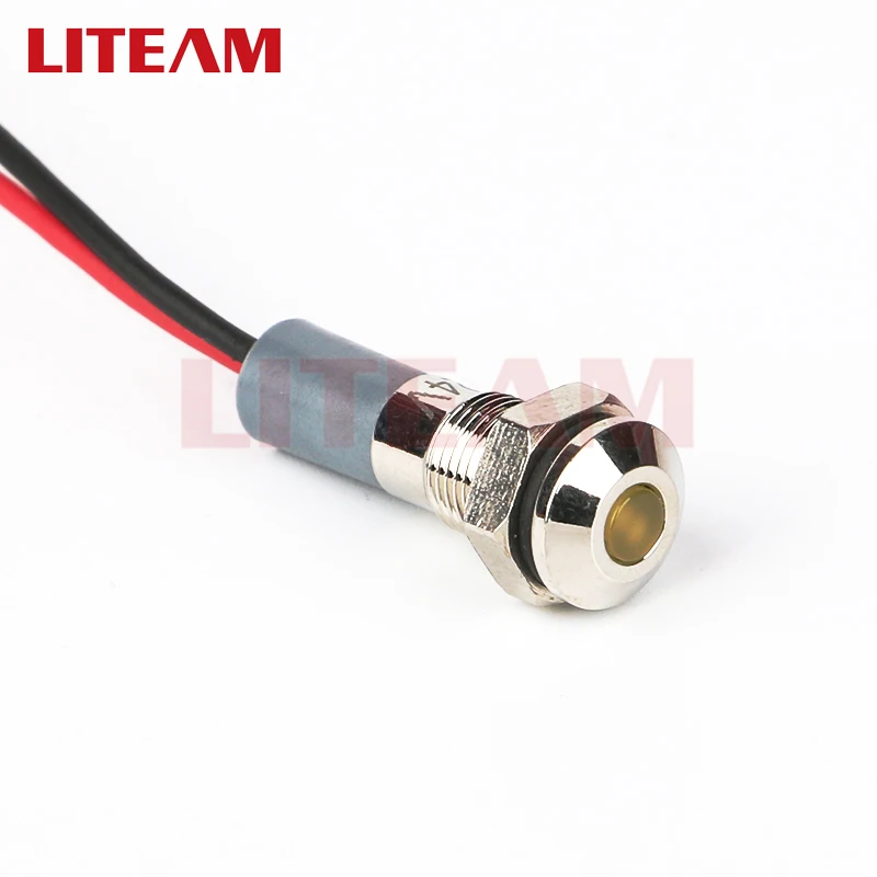 Factory manufacturing Waterproof Mini 6mm Motorcycle Signal Led Pilot Lamp Red Blue 12Volt Metal Indicator Light With 150mm wire
