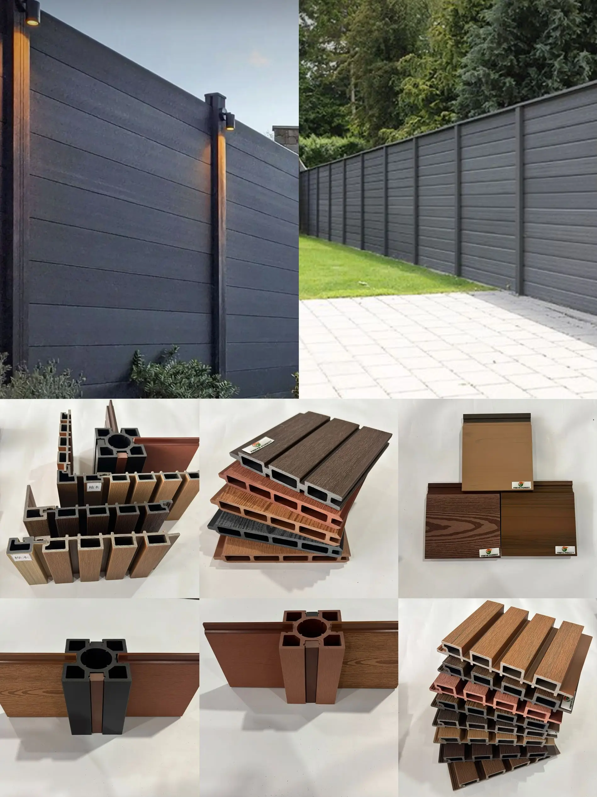 Co-extrusion WPC Outdoor Fence Panels Modern Security Wood Tiles With Post Gate Decor Railing Baluster Louvers Wall Panels