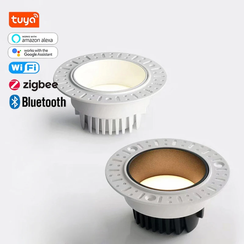 Smart speaker alexa voice google home assistant led tuya downlight wifi zigbee ultra thin ip44 trimless cct downlight