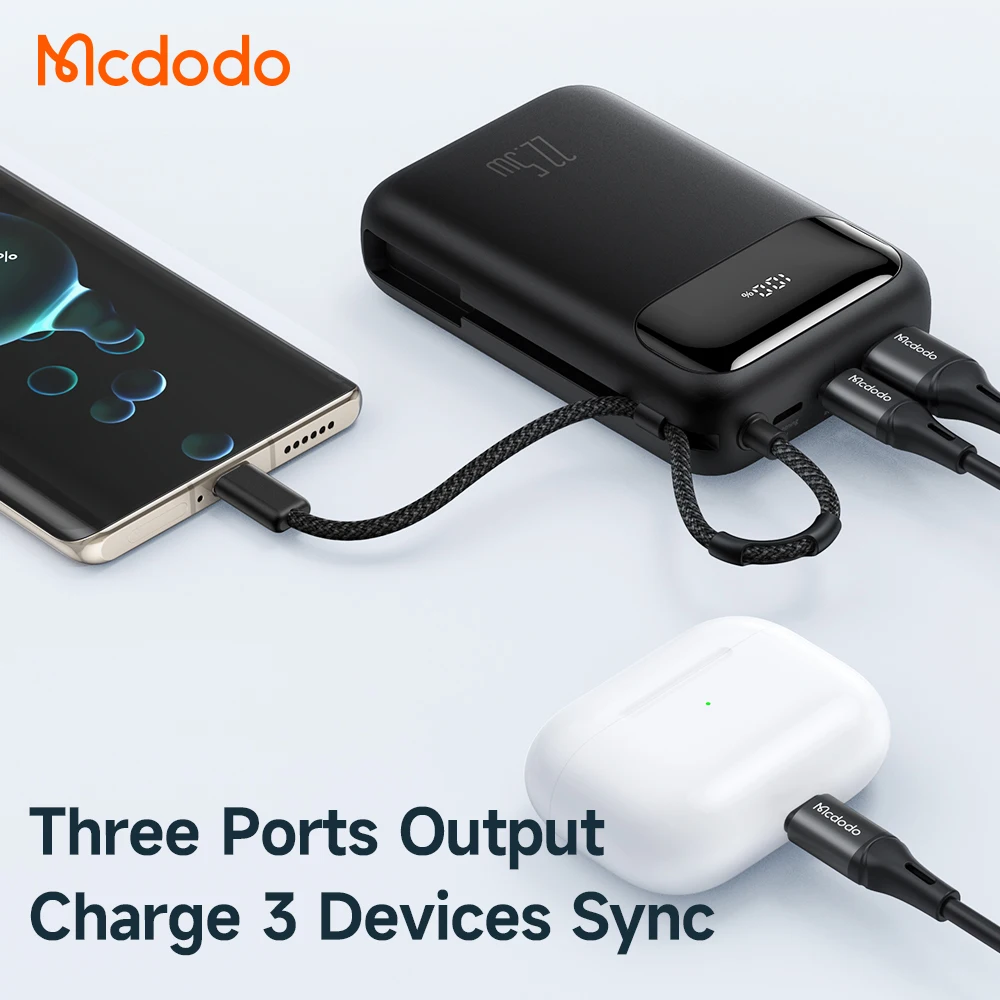 Mcdodo 372 20000mAh Power Bank with USB-C Cable 20W PD Charging Max 22.5W USB C Cable Power Bank For iPhone 15 Pro max Android