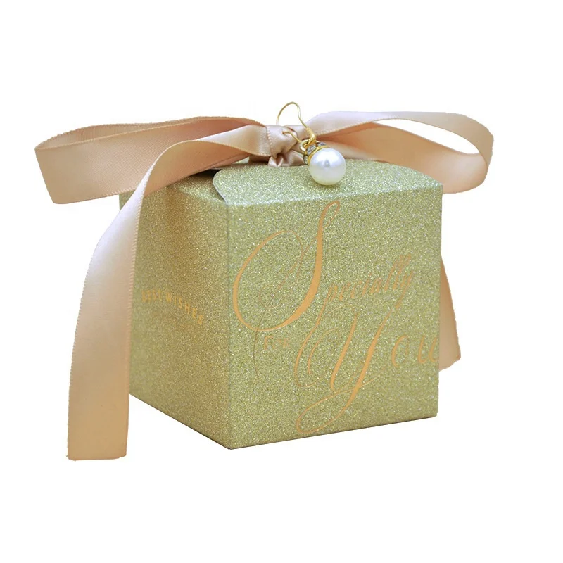 Bridal Shower Bride Hen Party Gift Holders Gold Stamping Foil Specially For You Glitter Paper Wedding Candy Box With Ribbon