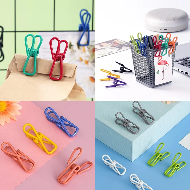 10pcs/bag Colorful Clothes Pegs PVC-Coated Steel Chip Clips Windproof Stainless Steel Clothespin