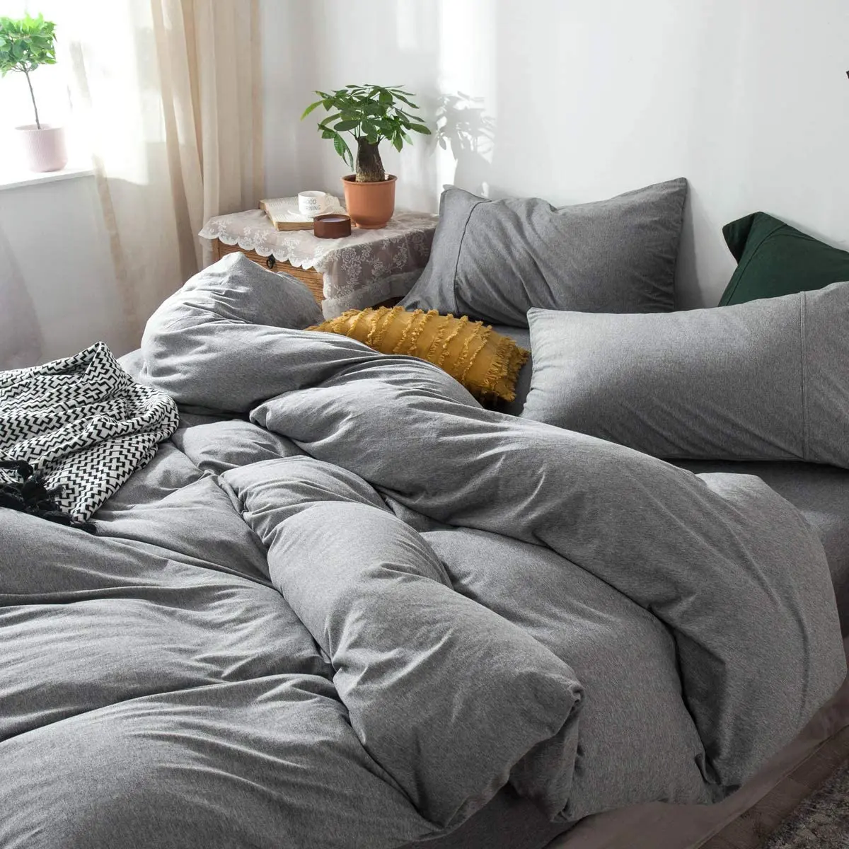 100% Cotton Knitted Jersey Fabric Duvet Cover Set, Quilt Cover Set