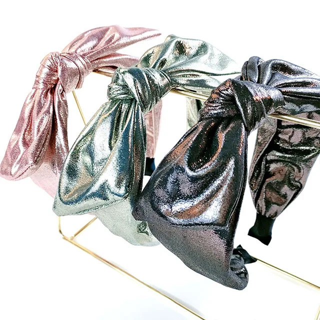 Laser Face Bow Headband Pure Color Fabric Rabbit Ears Hair Accessories Temperament Ladies Headband