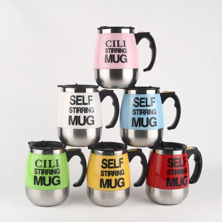 12oz 350ml customized logo auto mix coffee travel drinking double wall insulated self stirring mug with plastic lid