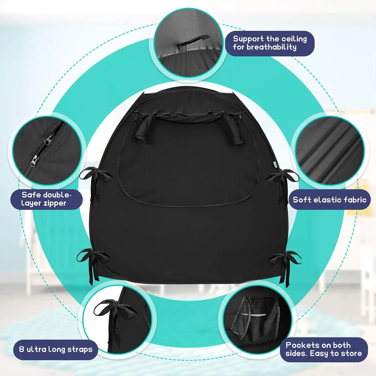 Pop Up Pack N Play Travel Blackout Crib Tent Portable Sleep Pod Baby Blackout Tent for Babies