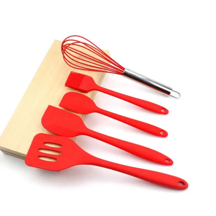 
Amazon Best Choice Environmental Friendly 5pcs sets of Cooking Tools Set Kitchen Spatula Egg Whisk Scraper Non-Stick Cookware 