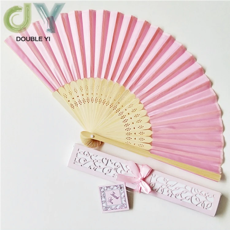 High quality custom colorful silk bamboo folding hand fan with gift box