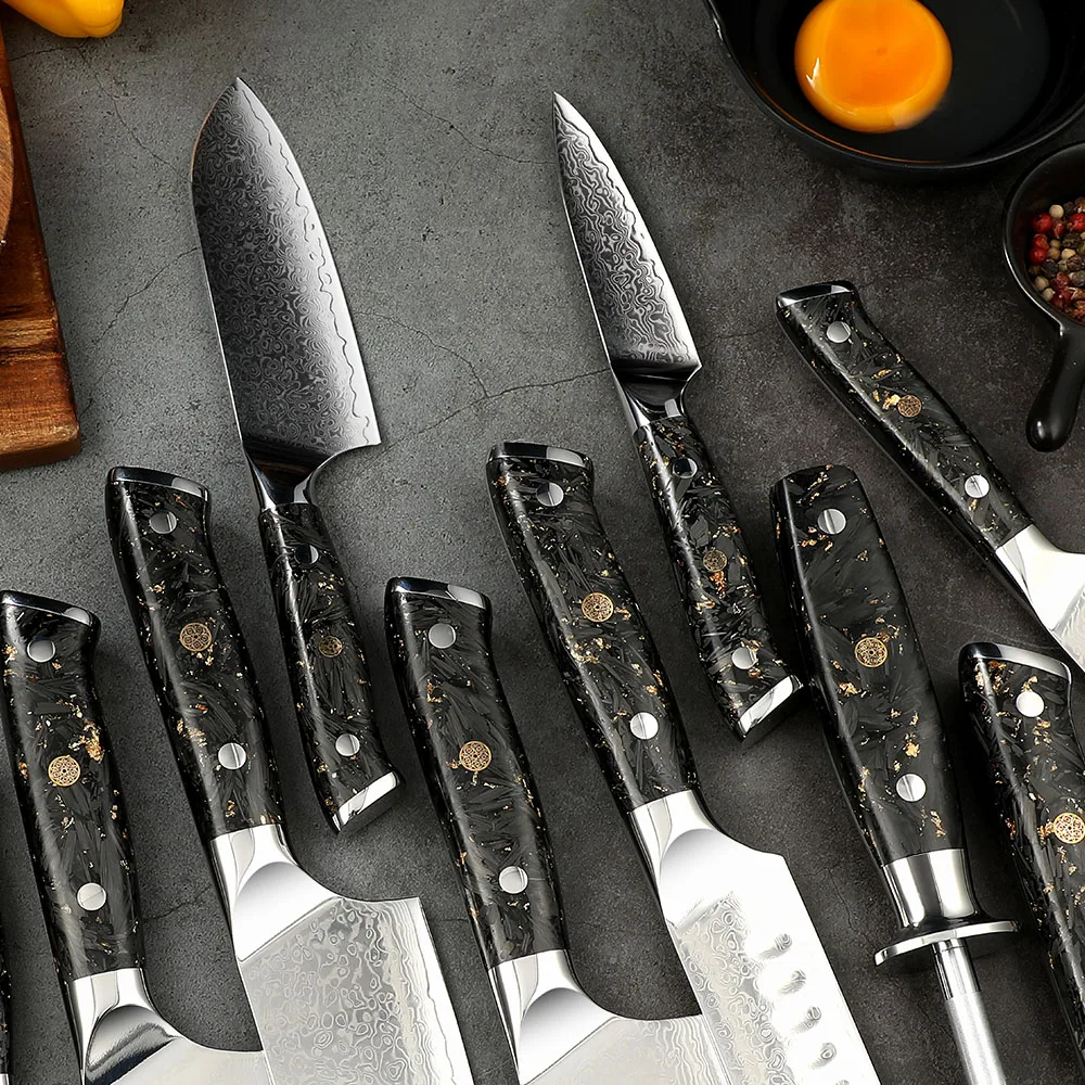 Amber Knife 67 Layers Damascus Steel Fillet Boning Knife with Carbon Fiber And Gold-foil Handle Knife