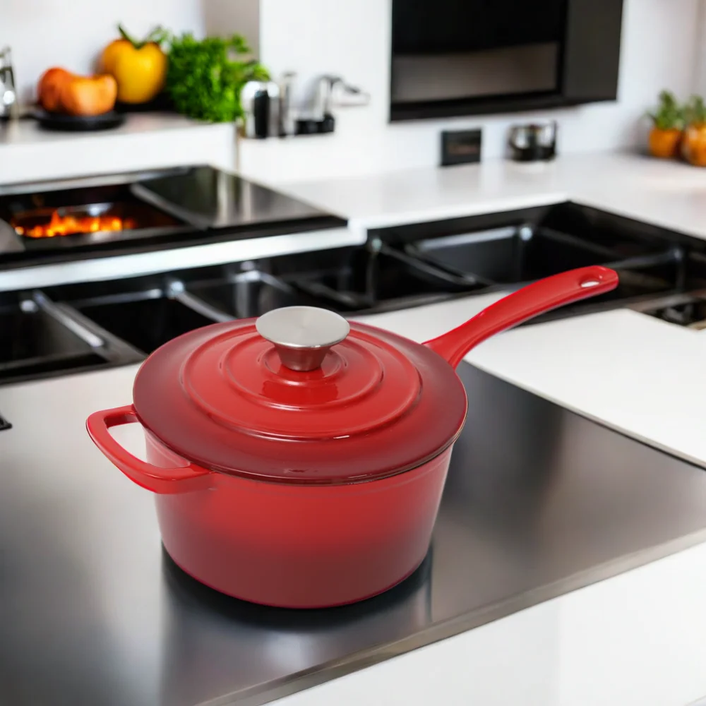 customized logo enamel cast iron sauce pan milk soup pot with handle