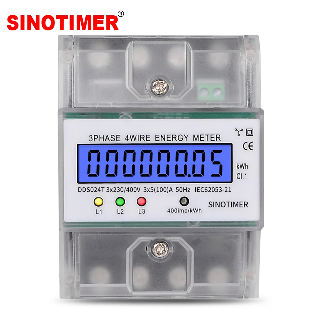 Din Rail 380V 5-100A 3 Phase 4 Wire Electric Watt Power Energy Meter Wattmeter kWh LCD Backlight Display with Transparent Cover
