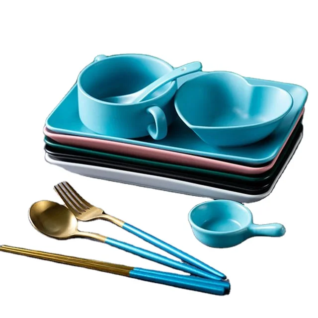 
New Arrival One Person Macaron Color Breakfast Brunch porcelain dinnerware set for Home Office 