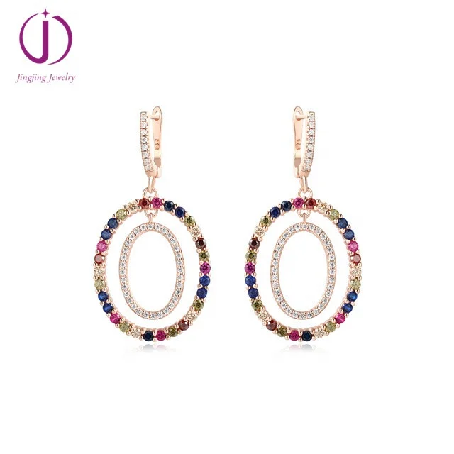 ready to ship earring 925 sterling silver hoop earrings with colorful zirconia