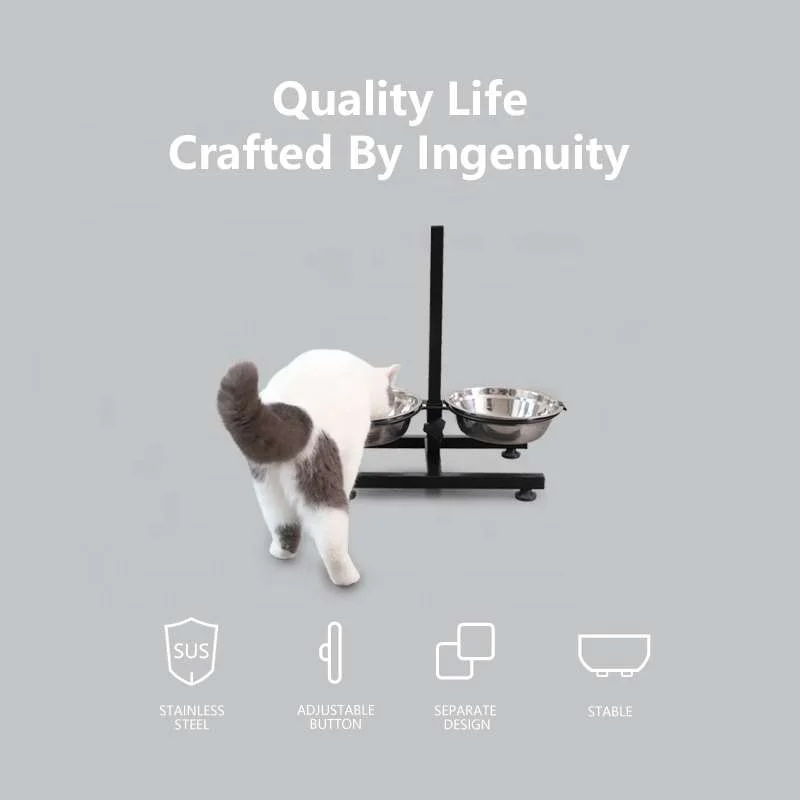 Petstar New Pet Feeder Removable Raised Adjustable Iron Frame Stainless Steel Double Elevated Cat Dog Bowl