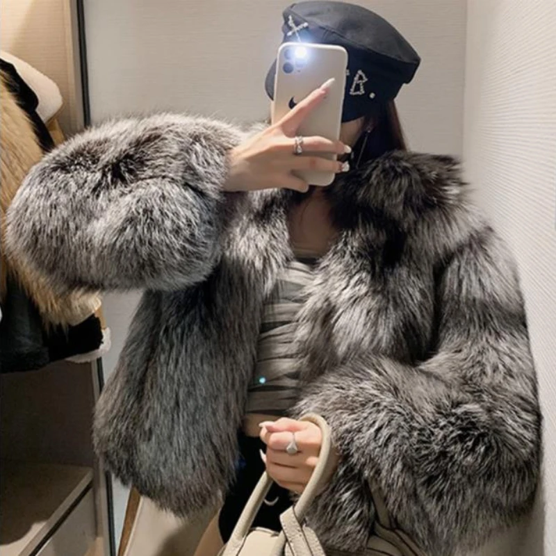 Factory Wholesale 2021 New Style Faux Fur Coat Loose Fashion Fur Jacket Female Winter Warm Leather Fox Fur Coat High Quality